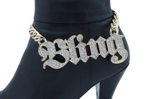 Brand New Women Gold Metal Chain Bracelet Western Fashion BLING Shoe Charm Anklet Strap