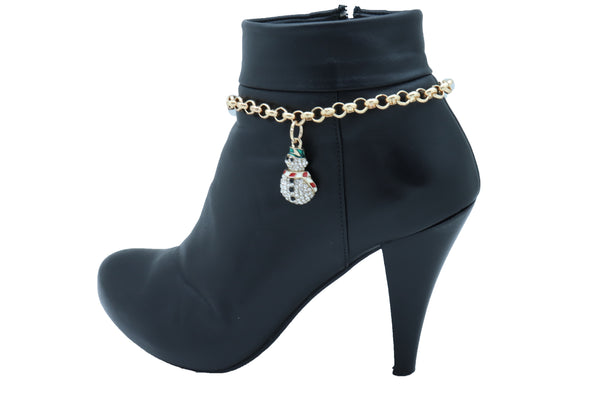 Brand New Women Gold Metal Boot Chain Bracelet Anklet Shoe Charm Winter Snowman Christmas