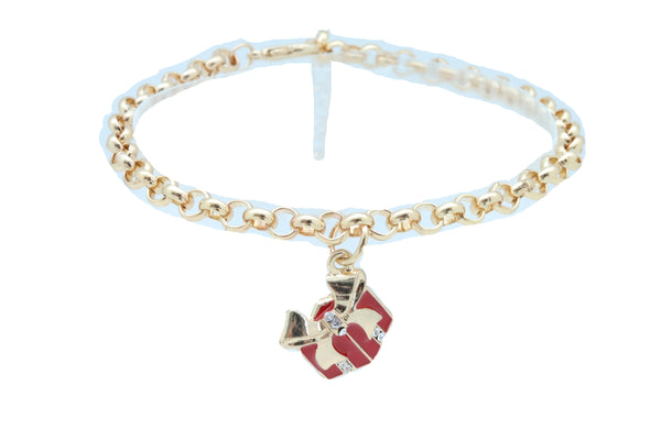 Brand New Women Gold Metal Chain Boot Bracelet Shoe Bling Red Gift Present Charm Christmas