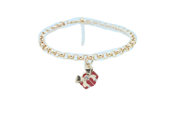 Brand New Women Gold Metal Chain Boot Bracelet Shoe Bling Red Gift Present Charm Christmas