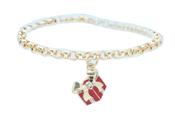 Brand New Women Gold Metal Chain Boot Bracelet Shoe Bling Red Gift Present Charm Christmas