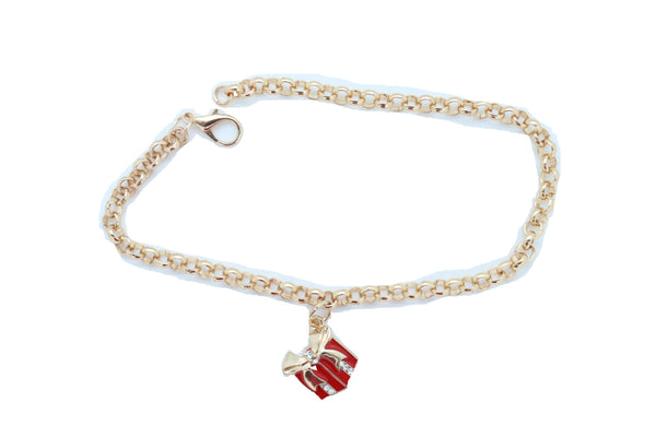 Brand New Women Gold Metal Chain Boot Bracelet Shoe Bling Red Gift Present Charm Christmas