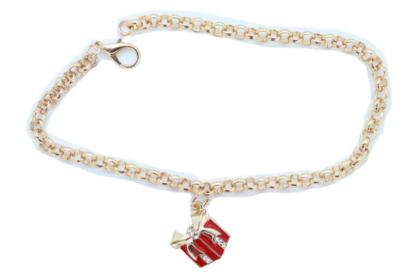 Brand New Women Gold Metal Chain Boot Bracelet Shoe Bling Red Gift Present Charm Christmas