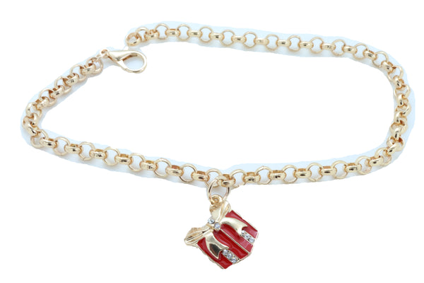 Brand New Women Gold Metal Chain Boot Bracelet Shoe Bling Red Gift Present Charm Christmas