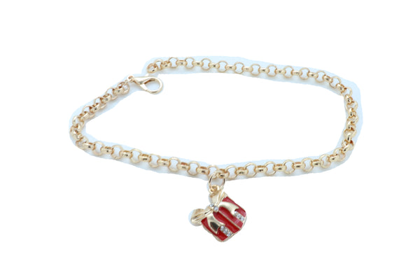 Brand New Women Gold Metal Chain Boot Bracelet Shoe Bling Red Gift Present Charm Christmas