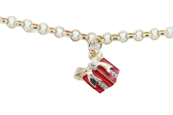 Brand New Women Gold Metal Chain Boot Bracelet Shoe Bling Red Gift Present Charm Christmas