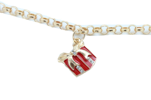 Brand New Women Gold Metal Chain Boot Bracelet Shoe Bling Red Gift Present Charm Christmas