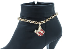 Gold Metal Chain Boot Bracelet Shoe Bling Red Gift Present Charm Christmas
