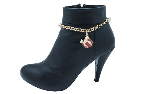 Brand New Women Gold Metal Chain Boot Bracelet Shoe Bling Red Gift Present Charm Christmas