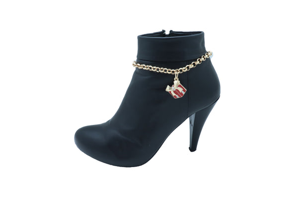 Brand New Women Gold Metal Chain Boot Bracelet Shoe Bling Red Gift Present Charm Christmas