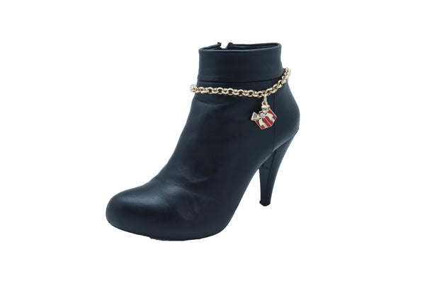 Brand New Women Gold Metal Chain Boot Bracelet Shoe Bling Red Gift Present Charm Christmas