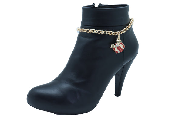Brand New Women Gold Metal Chain Boot Bracelet Shoe Bling Red Gift Present Charm Christmas