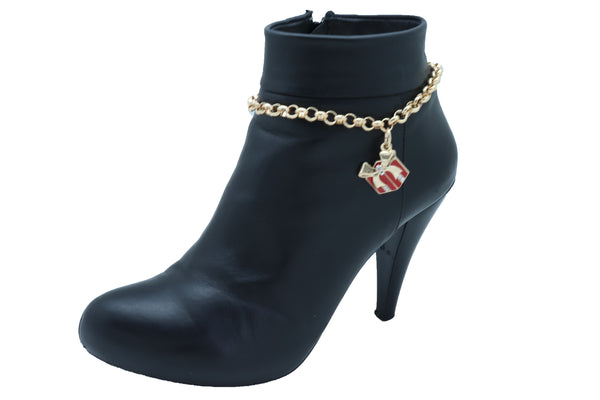 Brand New Women Gold Metal Chain Boot Bracelet Shoe Bling Red Gift Present Charm Christmas