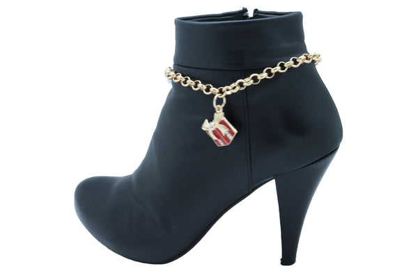 Brand New Women Gold Metal Chain Boot Bracelet Shoe Bling Red Gift Present Charm Christmas
