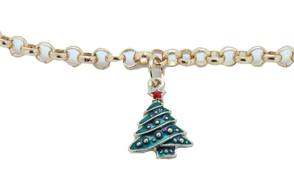 Women Gold Metal Boot Chain Bracelet Shoe Anklet Christmas Holiday Tree Charm Adjustable Size Band