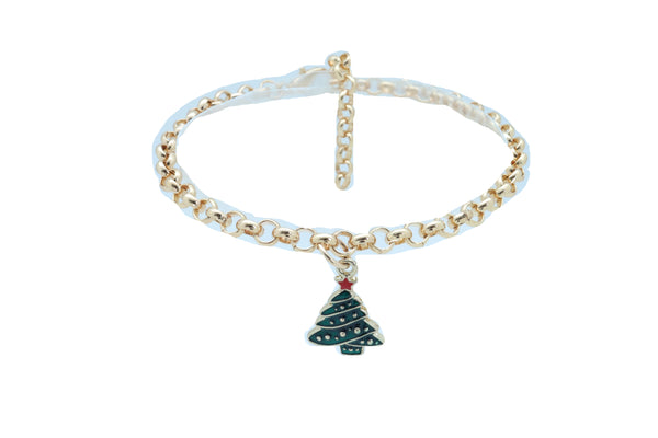 Women Gold Metal Boot Chain Bracelet Shoe Anklet Christmas Holiday Tree Charm Adjustable Size Band