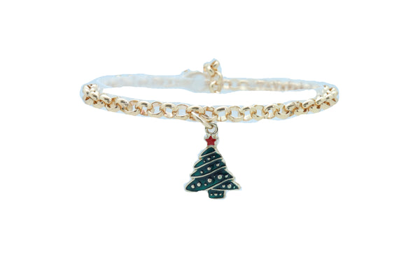 Women Gold Metal Boot Chain Bracelet Shoe Anklet Christmas Holiday Tree Charm Adjustable Size Band