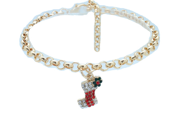 Brand New Women Gold Metal Chain Boot Bracelet Shoe Anklet Christmas Holiday Stocking Bling Charm
