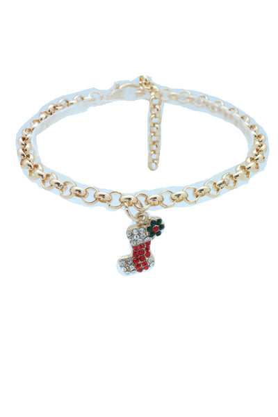 Women Gold Metal Chain Boot Bracelet Shoe Anklet Holiday Stocking Bling Charm Adjustable One Size Band