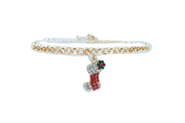 Women Gold Metal Chain Boot Bracelet Shoe Anklet Holiday Stocking Bling Charm Adjustable One Size Band
