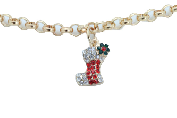 Brand New Women Gold Metal Chain Boot Bracelet Shoe Anklet Christmas Holiday Stocking Bling Charm