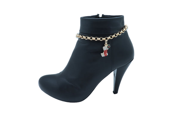 Brand New Women Gold Metal Chain Boot Bracelet Shoe Anklet Christmas Holiday Stocking Bling Charm