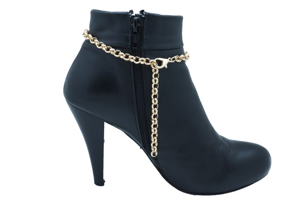 Women Gold Metal Chain Boot Bracelet Shoe Anklet Holiday Stocking Bling Charm Adjustable One Size Band