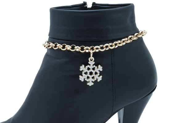Women Gold Metal Chain Boot Bracelet Anklet Snowflake Shoe Bling Charm Jewelry Adjustable Size