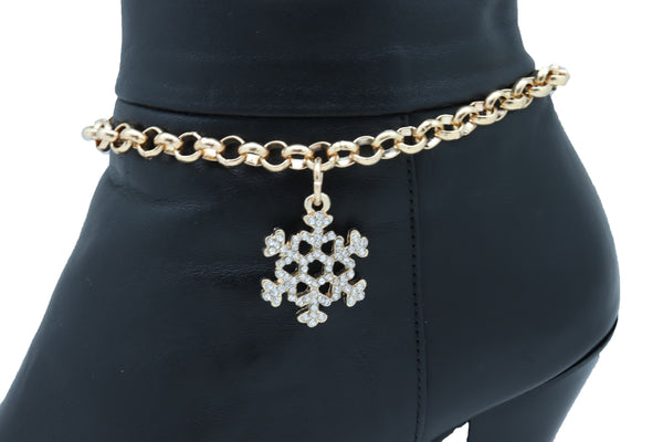 Brand New Women Gold Metal Chain Boot Bracelet Anklet Snowflake Shoe Bling Charm Jewelry
