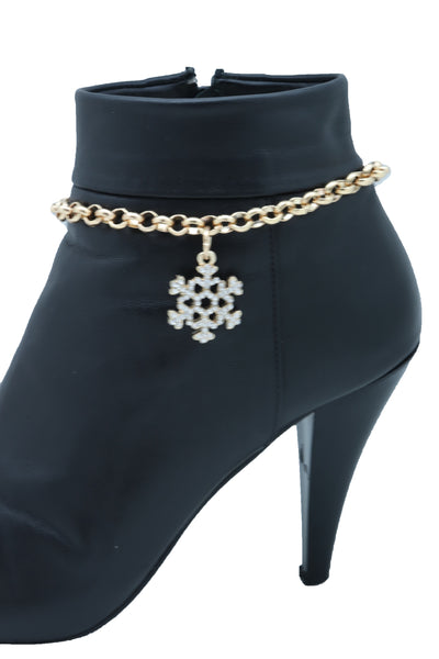Brand New Women Gold Metal Chain Boot Bracelet Anklet Snowflake Shoe Bling Charm Jewelry
