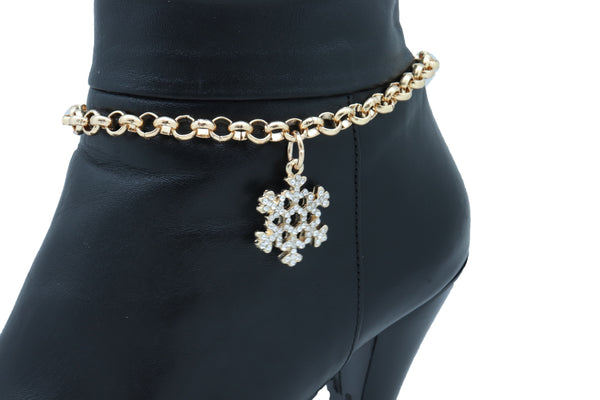 Brand New Women Gold Metal Chain Boot Bracelet Anklet Snowflake Shoe Bling Charm Jewelry