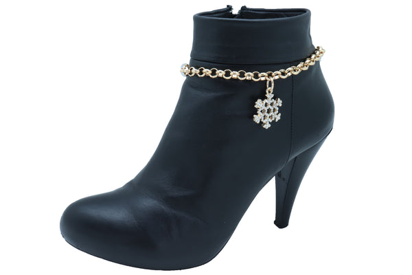 Women Gold Metal Chain Boot Bracelet Anklet Snowflake Shoe Bling Charm Jewelry Adjustable Size