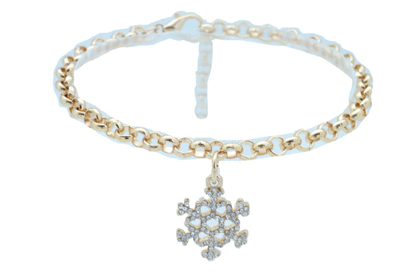 Brand New Women Gold Metal Chain Boot Bracelet Anklet Snowflake Shoe Bling Charm Jewelry