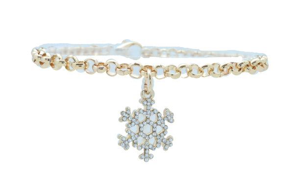 Brand New Women Gold Metal Chain Boot Bracelet Anklet Snowflake Shoe Bling Charm Jewelry
