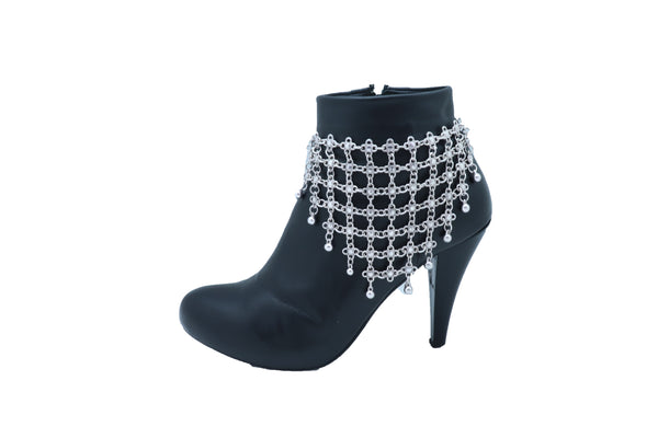 Brand New Women Silver Metal Chain Boot Bracelet Shoe Flower Net Charm Western Anklet Bell