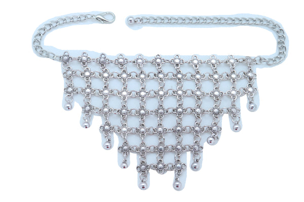 Women Silver Metal Chain Boot Bracelet Shoe Flower Net Charm Western Anklet Bell Adjustable Band Size