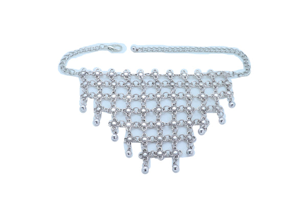 Women Silver Metal Chain Boot Bracelet Shoe Flower Net Charm Western Anklet Bell Adjustable Band Size