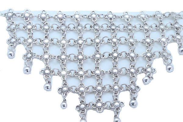 Women Silver Metal Chain Boot Bracelet Shoe Flower Net Charm Western Anklet Bell Adjustable Band Size