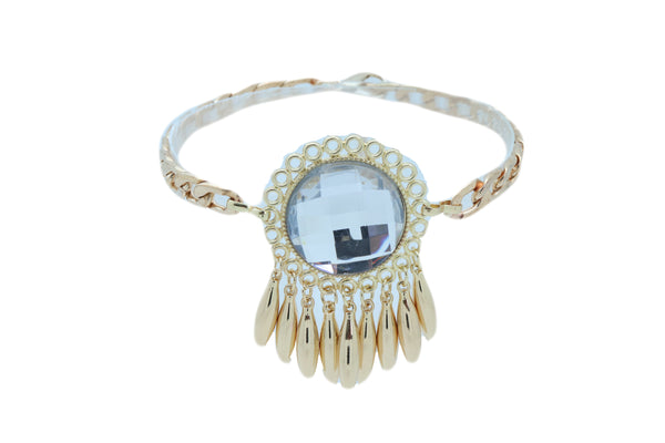 Women Gold Metal Boot Chain Bracelet Shoe Anklet Bling Sun Flower Shiny Charm One Size