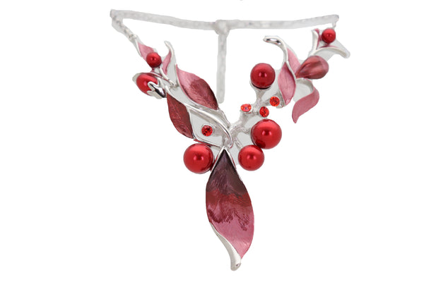 Brand New Women Silver Metal Boot Chain Bracelet Western Shoe Charm Jewelry Hot Red Flower