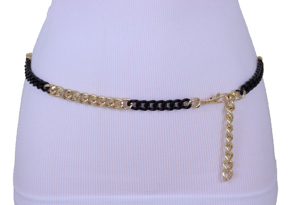 Brand New Women Belt Hip High Waist Gold Black Metal Chain Links Skinny Waistband XS S M