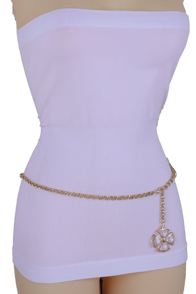 Brand New Women Gold Metal Chain Skinny Waistband Fashion Belt Flower Charm Plus XL XXL
