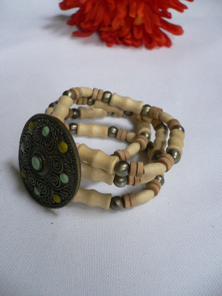 Beige Brown Wood Cream / Brown Bracelet Gold Dots Beads Native Style Fashion New Women Jewelry Accessories - alwaystyle4you - 12