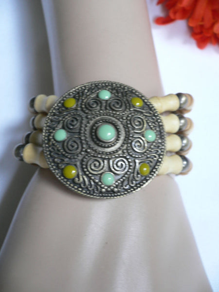 Beige Brown Wood Cream / Brown Bracelet Gold Dots Beads Native Style Fashion New Women Jewelry Accessories - alwaystyle4you - 19