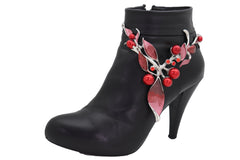 Silver Metal Boot Chain Bracelet Western Shoe Charm Jewelry Hot Red Flower