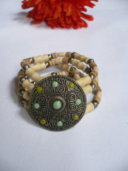 Beige Brown Wood Cream / Brown Bracelet Gold Dots Beads Native Style Fashion New Women Jewelry Accessories - alwaystyle4you - 17