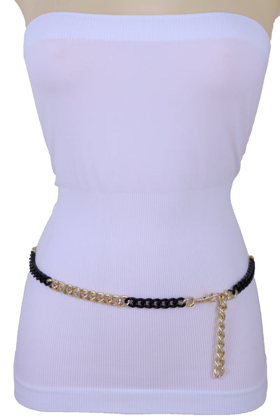 Brand New Women Belt Hip High Waist Gold Black Metal Chain Links Skinny Waistband XS S M