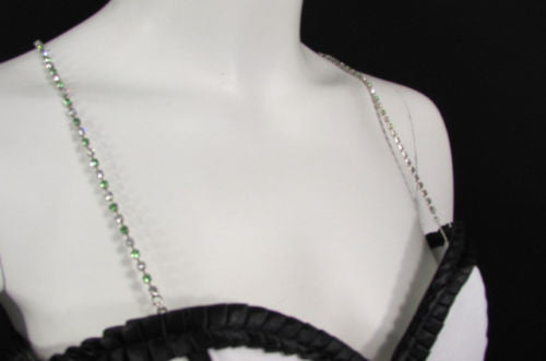 New Women Bra Straps Decorative Accessories Lingerie Rhinestones Green