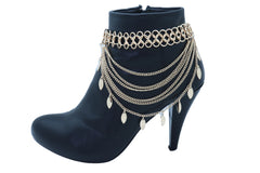 Women Gold Metal Chain Boot Bracelet Shoe Leaf Charm Jewelry Wave Strands
