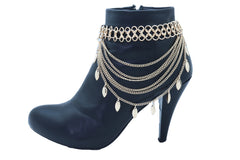 Gold Metal Chain Boot Bracelet Anklet Shoe Leaf Charm Jewelry Wave Strands